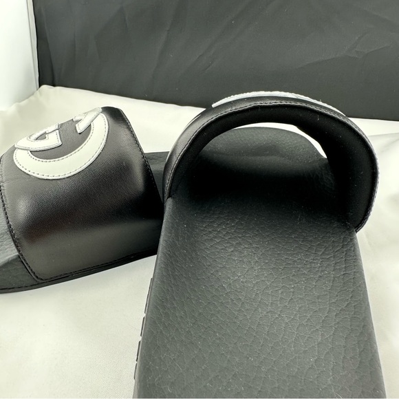 Gucci Men’s Black Slides with White Interlocking GG NEW IN BOX - Picture 7 of 10